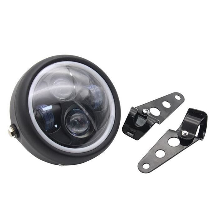 phare alu noir universel double led DRL+ patte fixation moto bobber custom chopper cafe racer harley neo classic retro ...