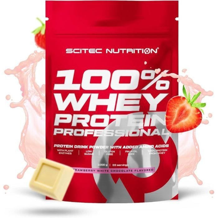 Whey concentrée Scitec Nutrition - 100% Whey Protein Professional - Strawberry White Chocolate 1000g