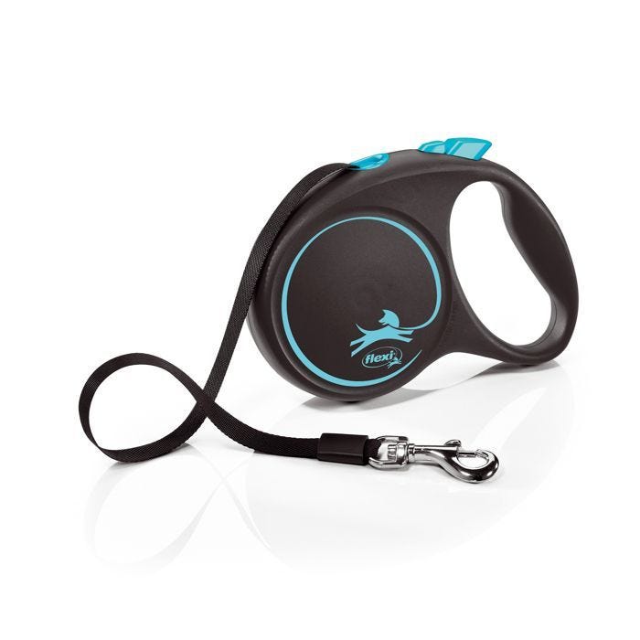 Laisse enrouleur - Flexi - FU32T5-251-S-CHBL - 5m - Noir/Bleu - Pour chiens jusqu'à 50kg