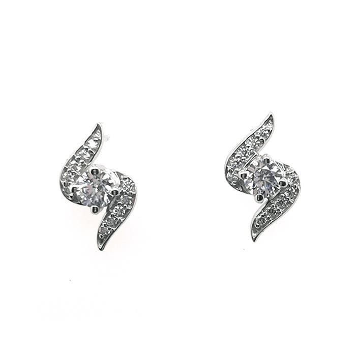 Boucles d'Oreilles femme - BRILLAXIS - Boucles d'oreilles motif vague or blanc empierré - Couleur de la matière:Blanc