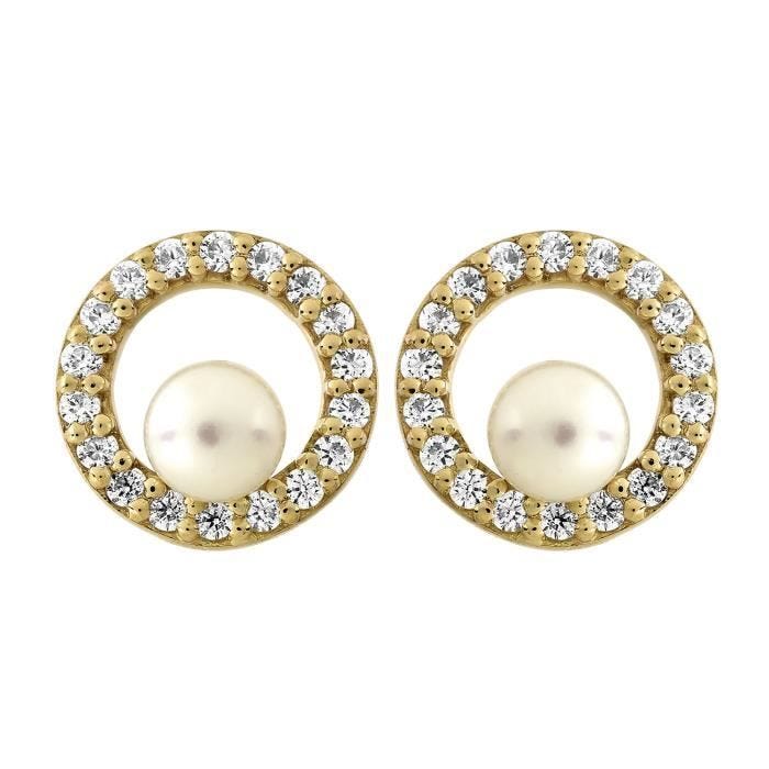 Boucles d'oreilles femme - Brillaxis - Boucles d'oreilles cercle or perle de curture oxydes - Couleur de la matière:Jaune