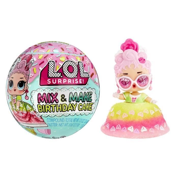 LOL Surprise Mix & Make Birthday Cake - Mini Poupée 7,5cm, Robe en Forme de Gâteau - Fabriquer et Décorer - Modèle Aléatoire