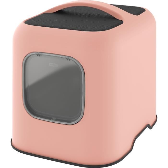 ROTHO Maison toilette pour chat - 51 x 39 x 40 cm - Bac à litière - Rose