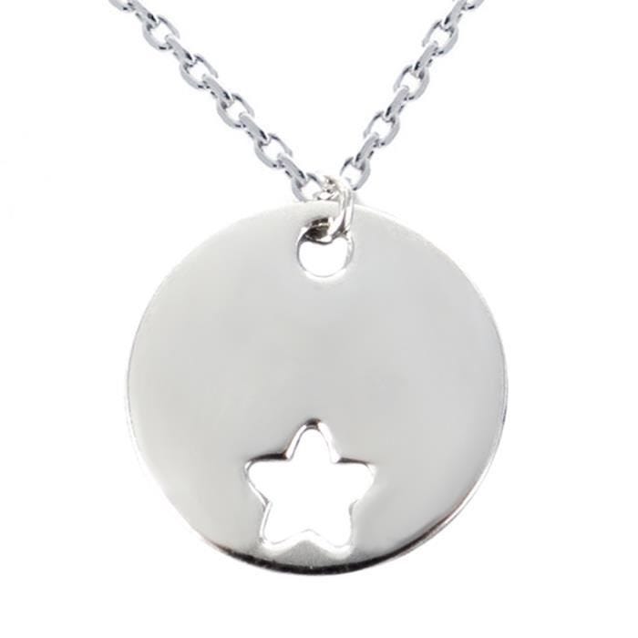 Collier femme - Emotional - Collier argent médaille personnalisable ronde avec étoile - Blanc