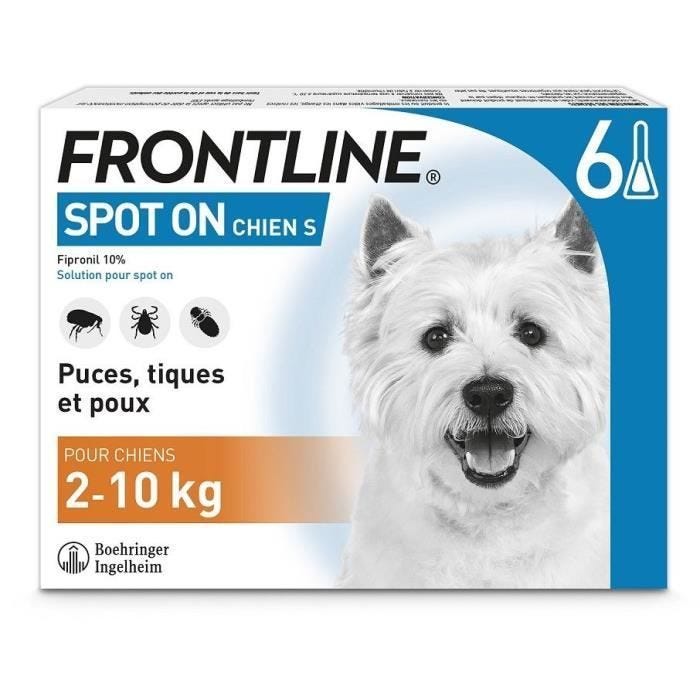 FRONTLINE 6 pipettes Spot On Chien S - 2 à 10 kg - Puces tiques et poux