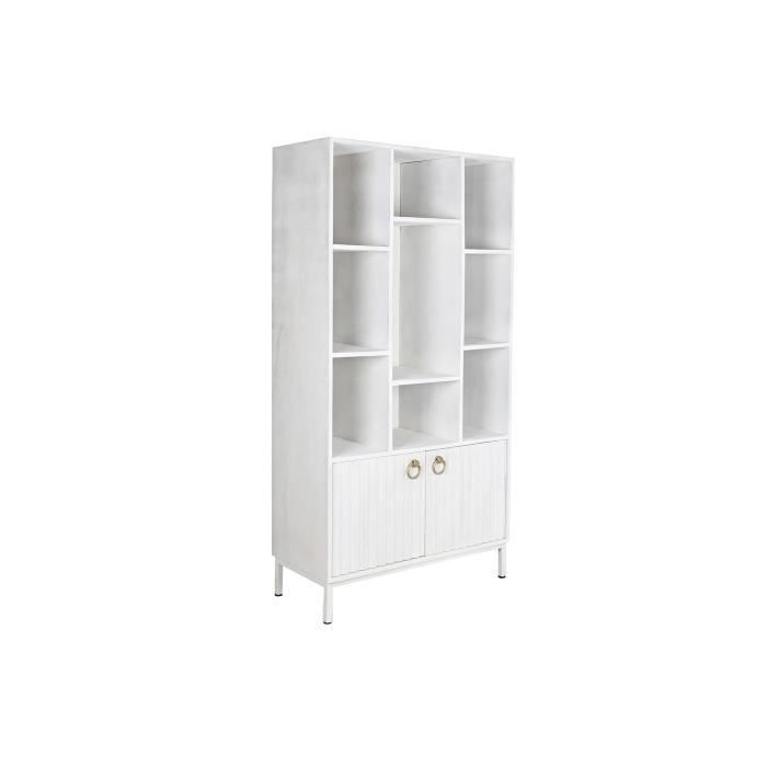 étagère métal blanc bois de manguier (90 x 40 x 180 cm)