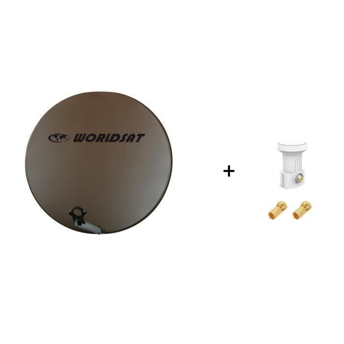 Antenne Parabole Fibre SMC 75 cm Marron WORLDSAT + LNB Single 0,1 dB Full HD 1080p 4K Ultra HD + 2 Fiches F Or - Visserie en Inox