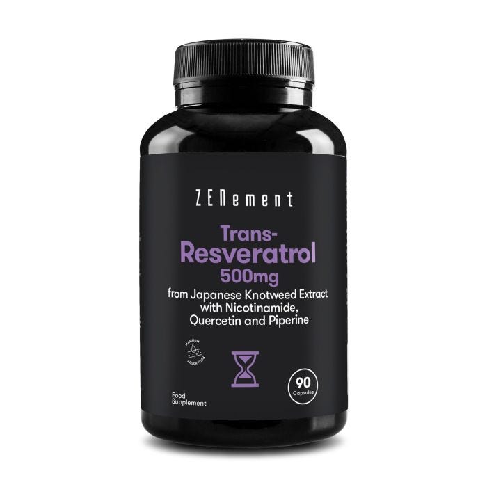 Trans-Resvératrol 500 mg, avec Nicotinamide et Quercétine, 90 Gélules | Anti-âge, vieillissement en bonne santé, antioxydant