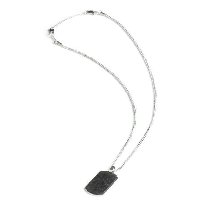 Collier - GEMINI - Collier Gemini Bellum Silver - Acier inoxydable - Fibre de carbone - 58 cm