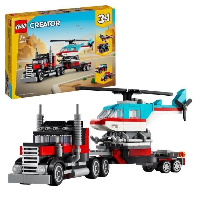 LEGO® 31146 Creator 3en1 Le Camion Remorque avec Hélicoptère, Jouet d'Hélicoptère et Camion, Avion et Camion-Citerne
