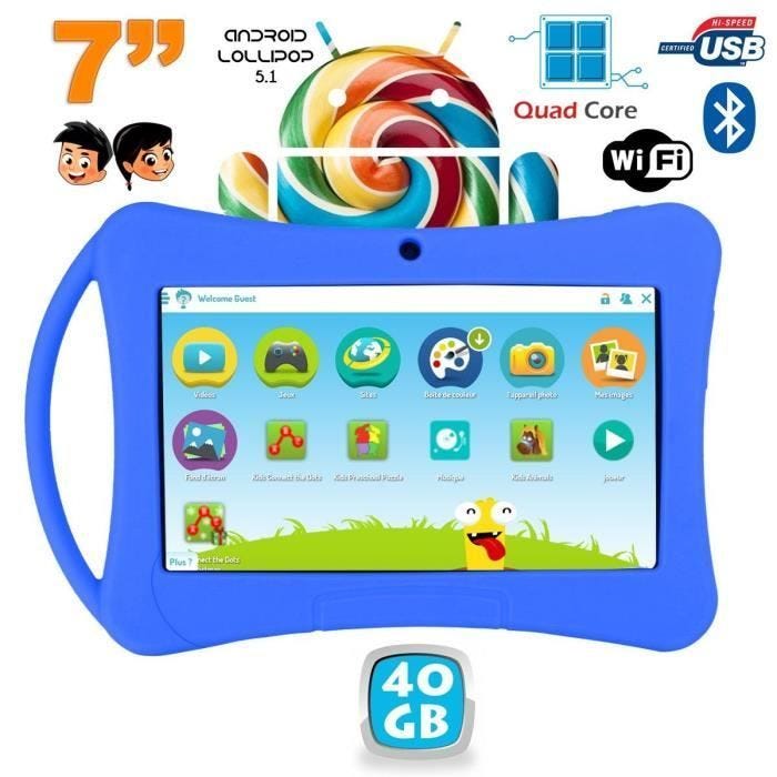 Tablette Enfant 7 Pouces Android 5.1 Lollipop Bluetooth Playstore Wifi Bleu 40Gb Plastique YONIS