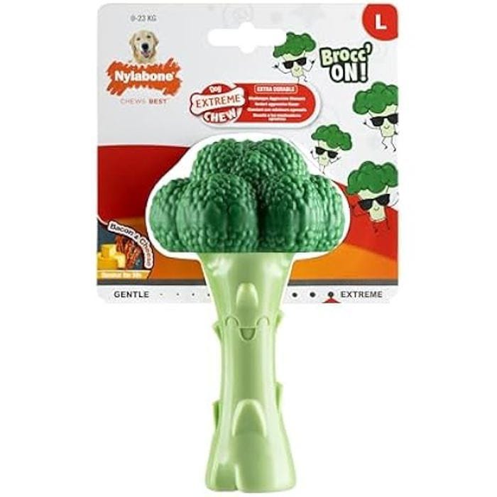 Jouet à mâcher - NYLABONE - Brocoli - Goût de Bacon - Résistant - Pour chiens jusqu'à 23 kg