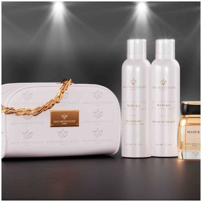 Gris Montaigne Trousse Manuka Extrait de Parfum 80ml + Déo 150ml + Mousse Douche 150ml