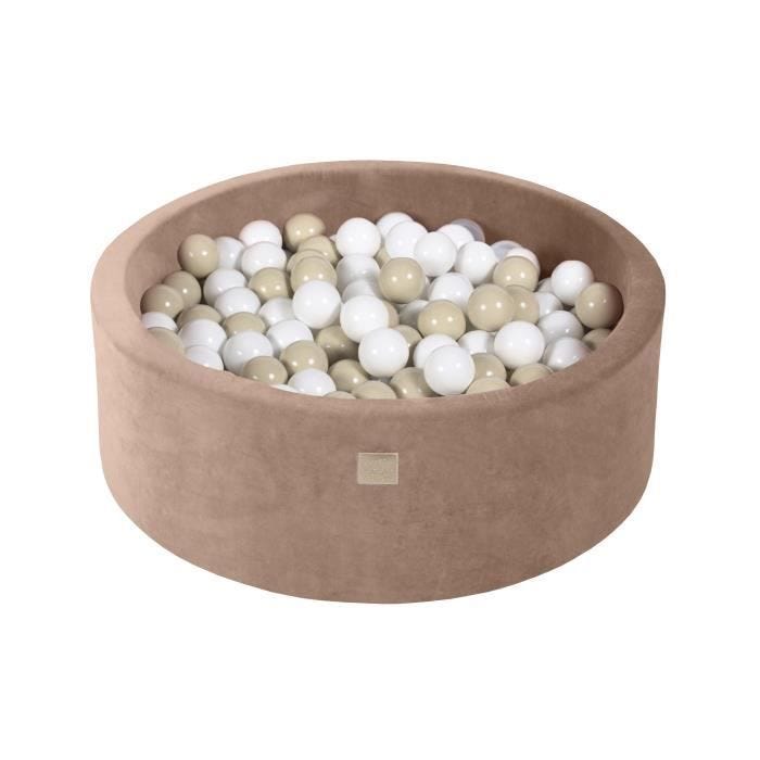 Piscine À Balles Velours MeowBaby - Beige: Blanc/Beige - Pour Bébé - 200 Balles Colorées - Certifiée CE