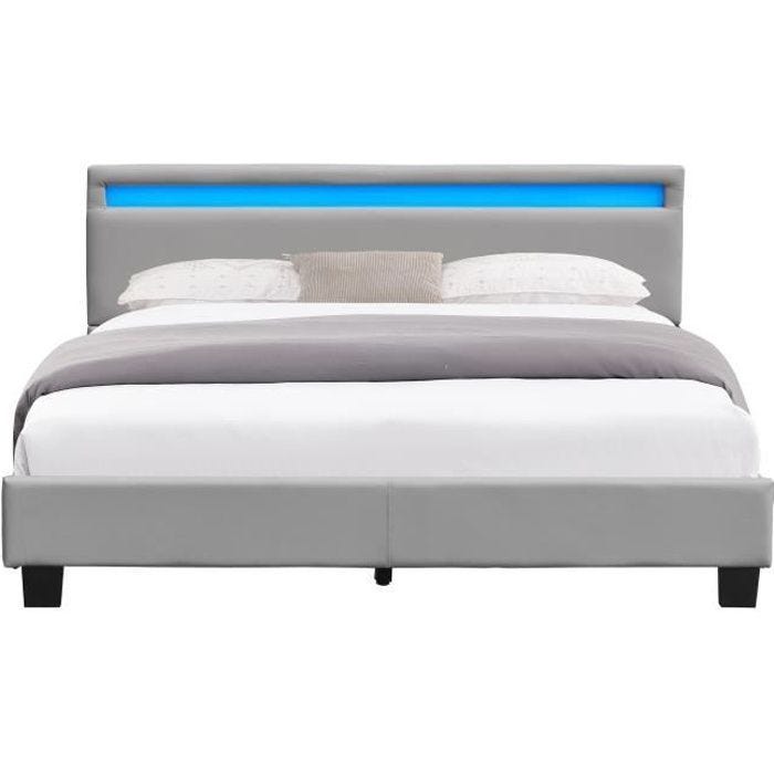 Lit 140x200 - Angel - Solide en placage MDF - Sommier lattes - Couleur GRIS