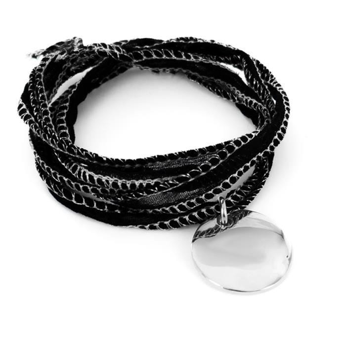Bracelet femme - Emotional - Bracelet Emotional soie noire médaille - Couleur de la matière:Blanc
