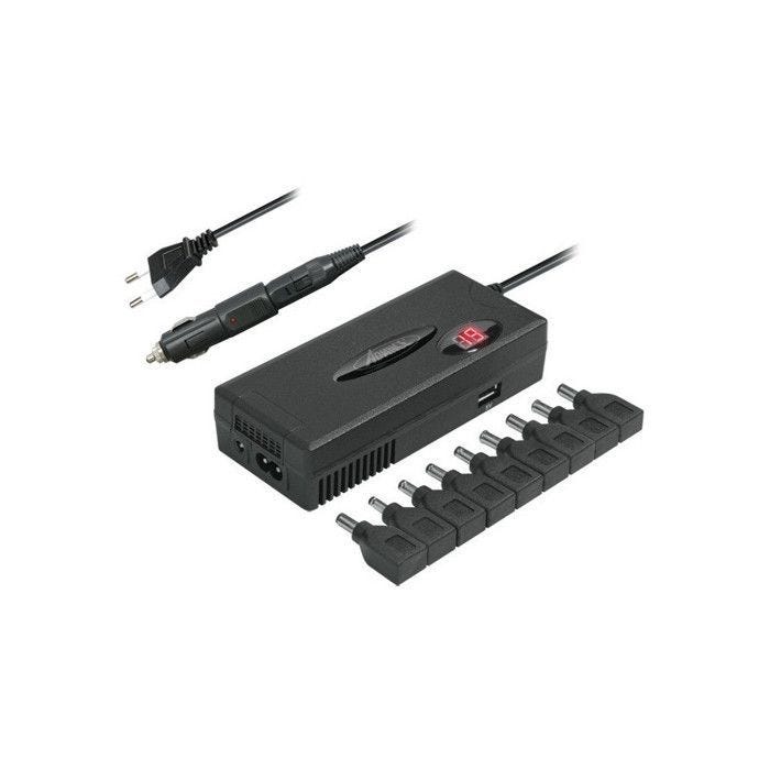 Chargeur automatique universel - 110W - 2 en 1 - Prise secteur - Allume cigare - Noir