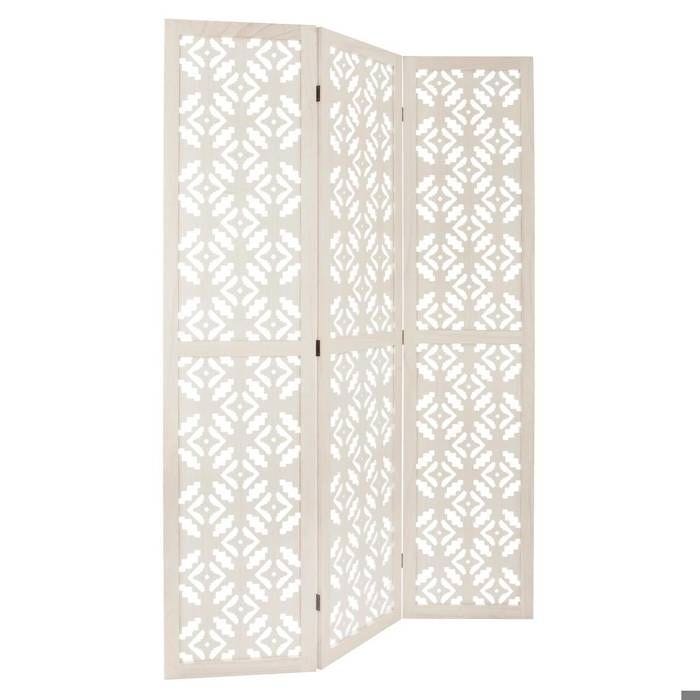 Paravent - Atmosphera - Nomade - Blanc - H170 cm - MDF et Paulownia