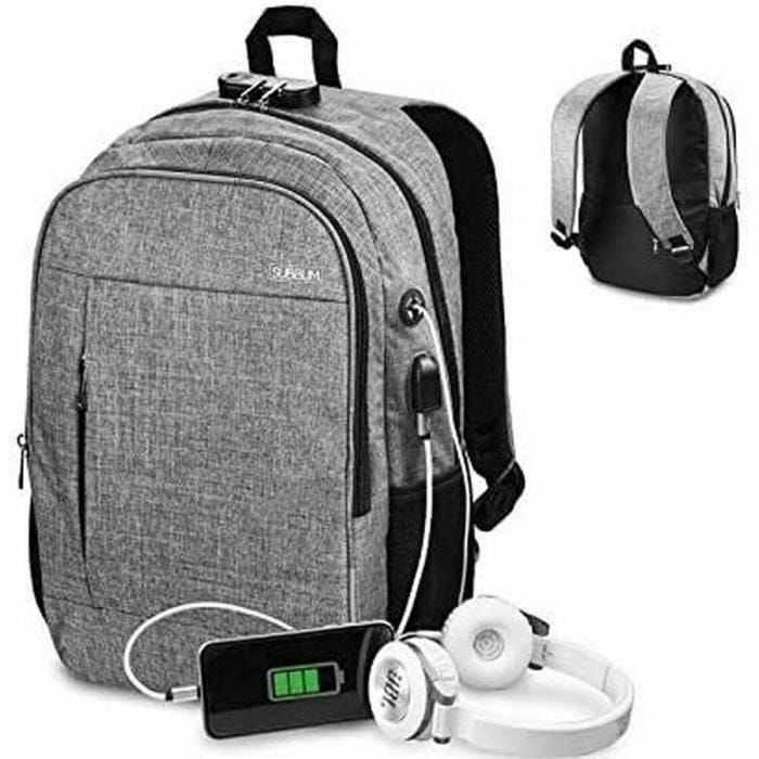 Sac à Dos - Subblim - Urban Lock - 16 pouces - Résistant à l'eau - USB A - 2 Compartiments