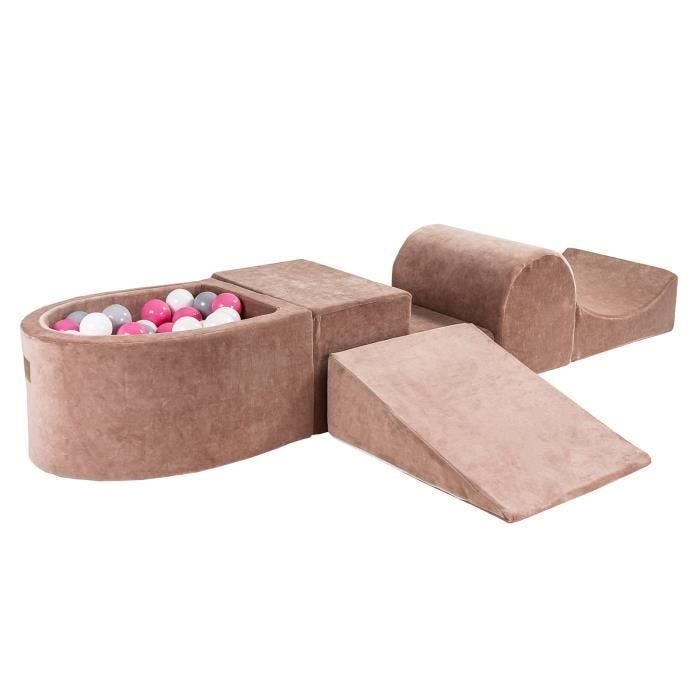 MeowBaby® Aire De Jeux en Mousse avec Petit Piscine Balles Pour Bébé, 100 Balles 7cm, Velvet, Beige: Rose Clair/Gris/Blanc