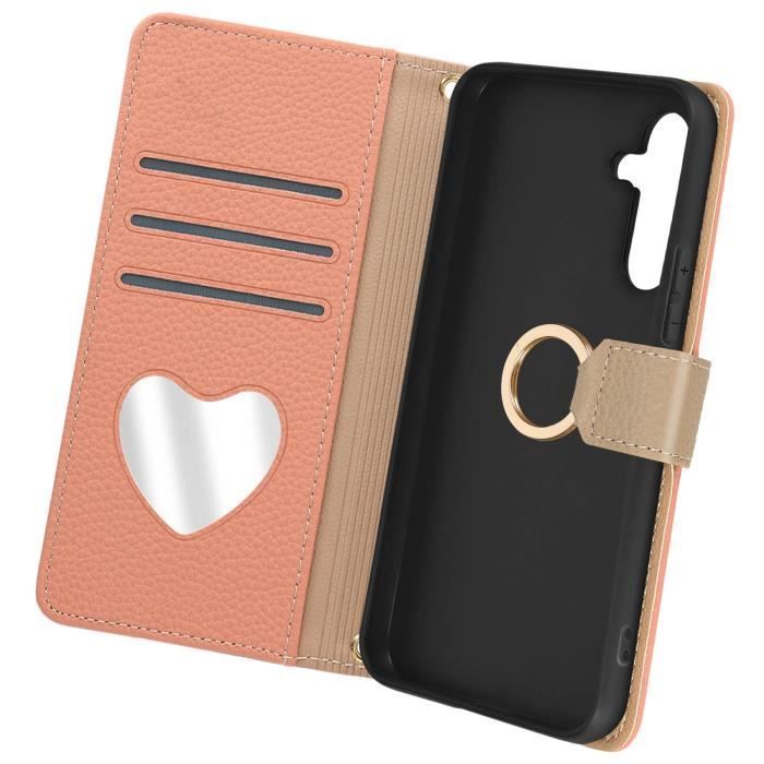 Étui Bandoulière pour Samsung A54 5G - Portefeuille Pochette Zippée - Abricot Crush