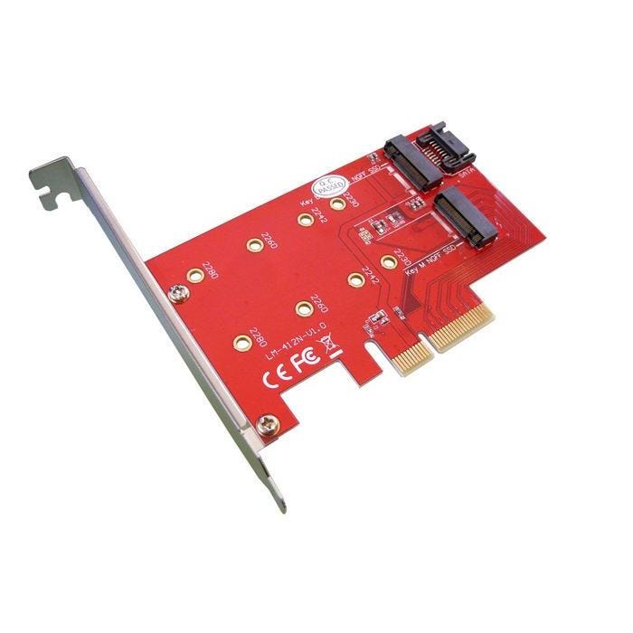 Carte contrôleur PCI Express PCIe 2 ports pour SSD M.2 : 1 port M2 B Key SATA + 1 port M2 M Key PCIe