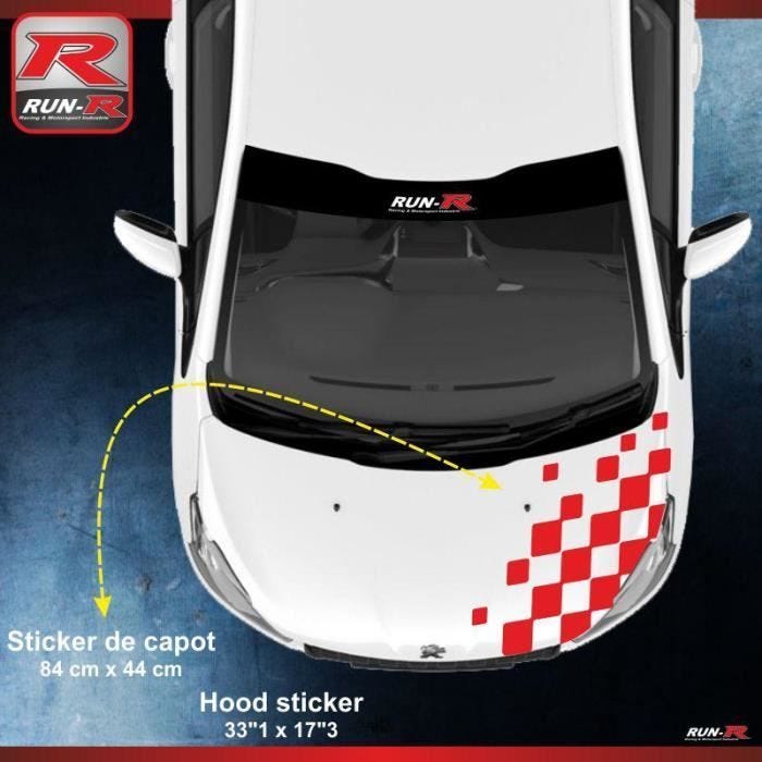 Sticker capot pour PEUGEOT 208 207 et 206 damier - ROUGE