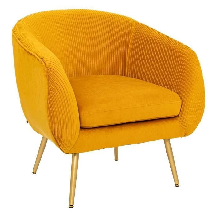 Fauteuil en Velours Ocre plissé H 78 cm Solaro - ATMOSPHERA - Salon - Adulte - Jaune - Contemporain - Design
