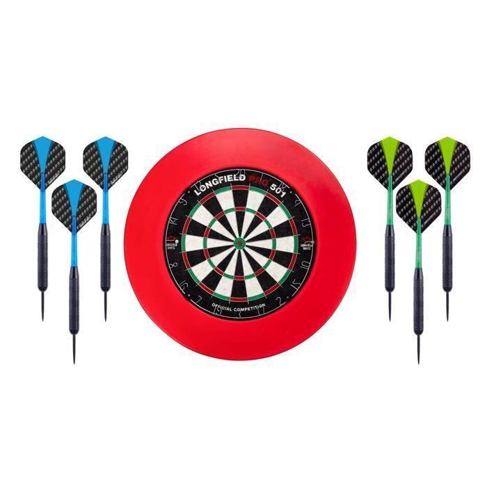 Jeu de fléchettes complet - ENGELHART - Cible sisal PRO 501 - 6 fléchettes nickel 22 gr - Anneau de protection