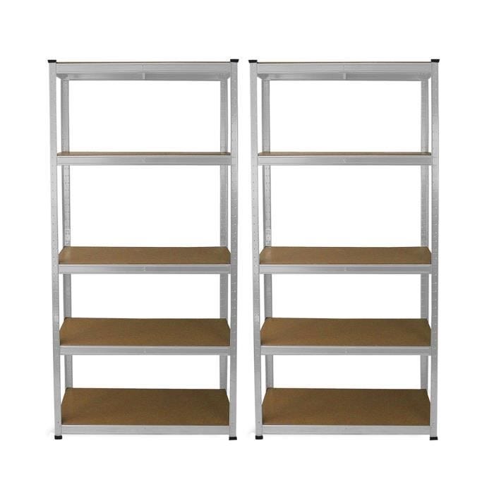 Lot de 2 Rayonnages à 5 Niveaux en acier galvanisé 90 x 40 x 180 cm - Jusqu'à 1000KG - Garage Entrepôt Atelier - Facile à Monter 1