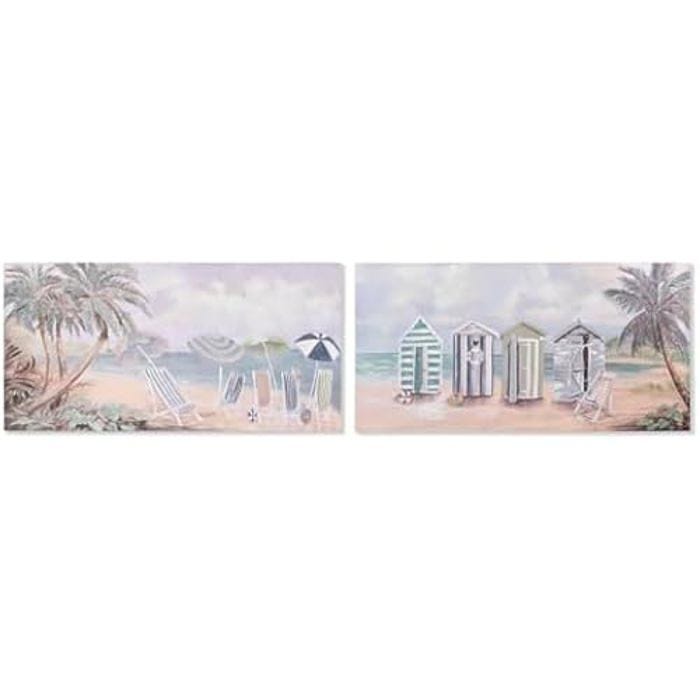 Tableau - HOME ESPRIT - Plage méditerranéen - 120 x 60 cm - Multicolore - 2 unités