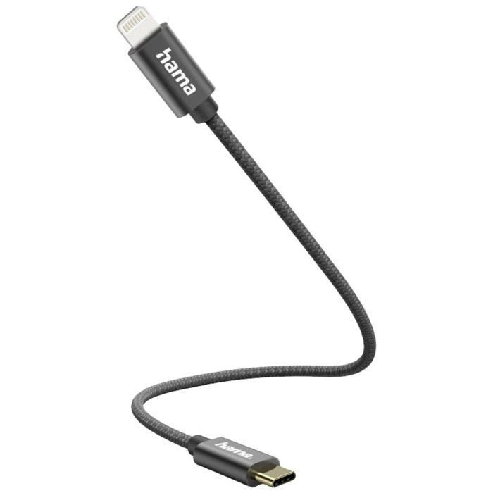Hama Ladekabel, USB-C - Lightning, 0,2 m, Nylon, Schwarz () - 00201601