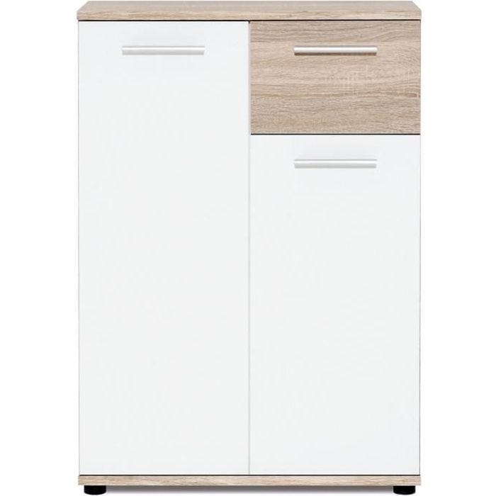 JACKY Meuble de rangement Petit Buffet - Blanc mat et décor chêne Sonoma - Classique - L 60 cm