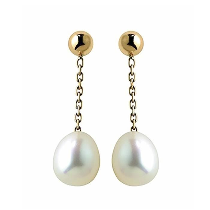 Boucles d'oreilles femme - Brillaxis - Boucles d'oreilles chaine or perle de culture - Couleur de la matière:Jaune