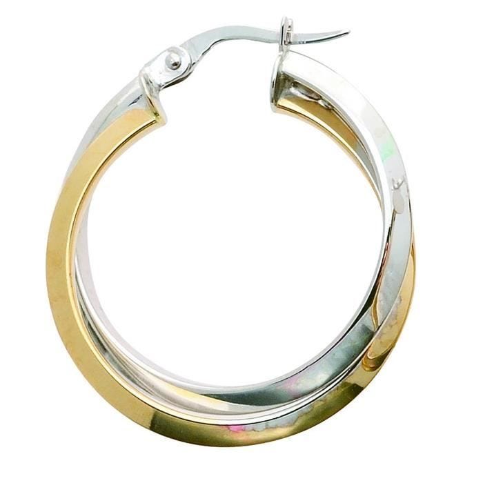 Boucles d'Oreilles femme - BRILLAXIS - Créoles Brillaxis bicolores or 9 carats - Couleur de la matière:Blanc et Jaune