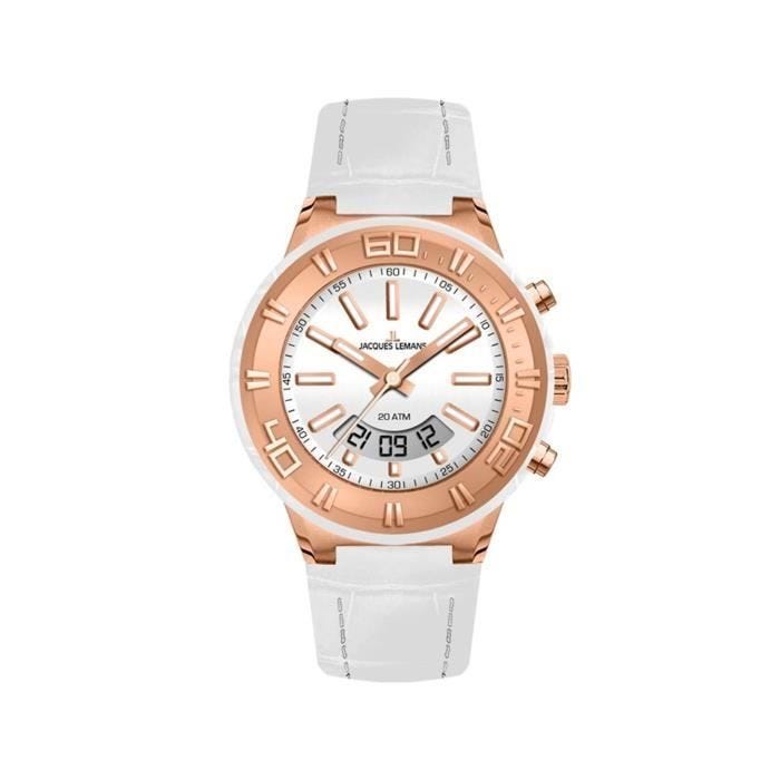 Montre - Jacques Lemans - 1-1772F - Quartz - Analogique/Digital - Cuir Blanc - 20 ATM