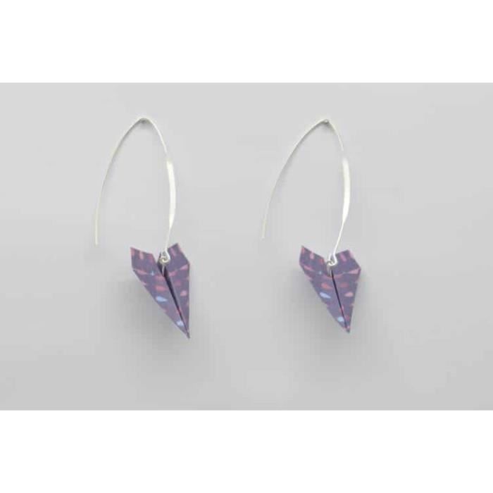 Boucles d'oreille papier Origami Avion Violet goutte - The cocotte