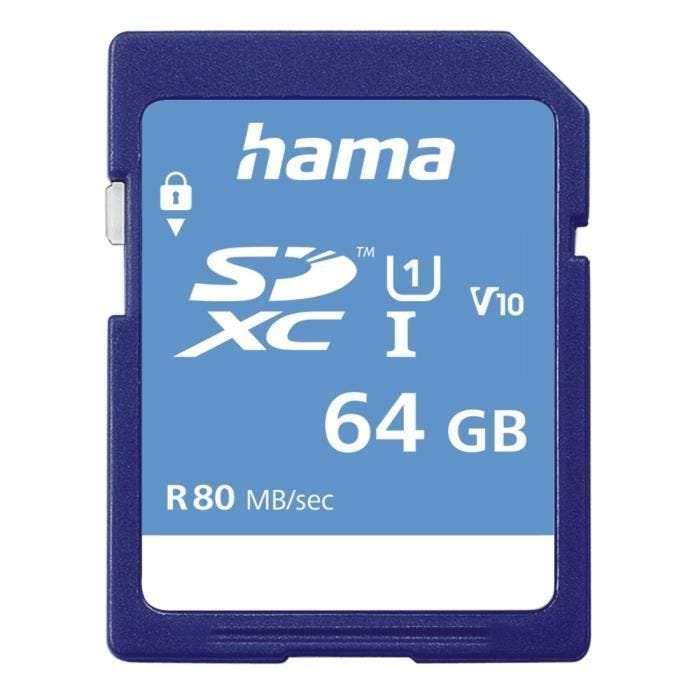 Carte SDXC 64GB - MARQUE - UHS-I - 80MB/s - Classe 10 - Couleur Bleu