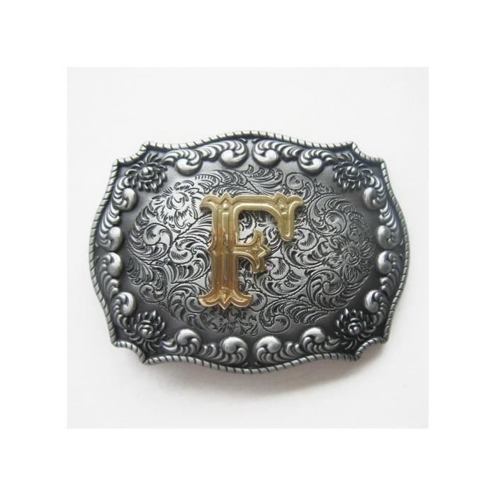 Boucle de ceinture - Initial - Lettre F - Métal - Mixte - 8x10 cm