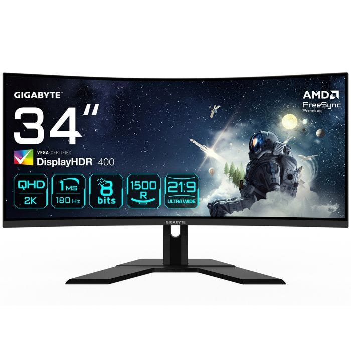 Moniteur Gaming - GIGABYTE - G34WQCP - 34" Courbé - WQHD 3440 x 1440 - 180Hz 1ms FreeSync Premium