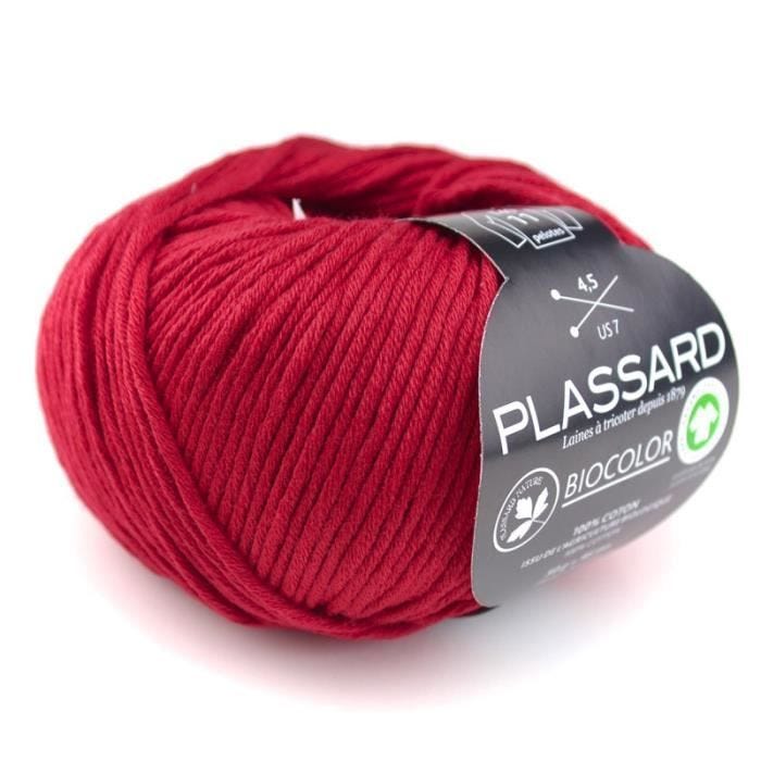 Fil d'été à tricoter BioColor Rouge Vermillon Col. 60 - PLASSARD - 100% coton bio