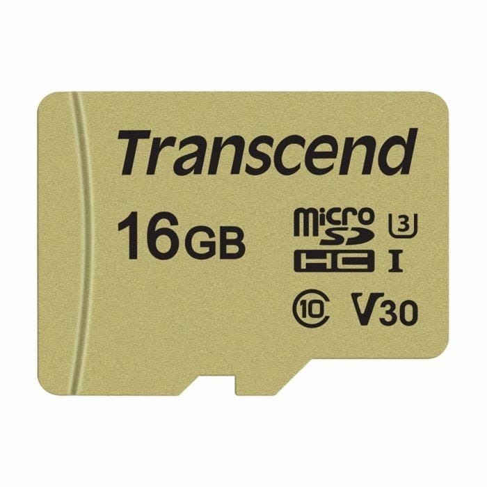 Carte SD 16GB UHS-I U3 microSD - TRANSCEND - 500S - Video Class V30 / Class10 - Jusqu'à 60 Mo/s