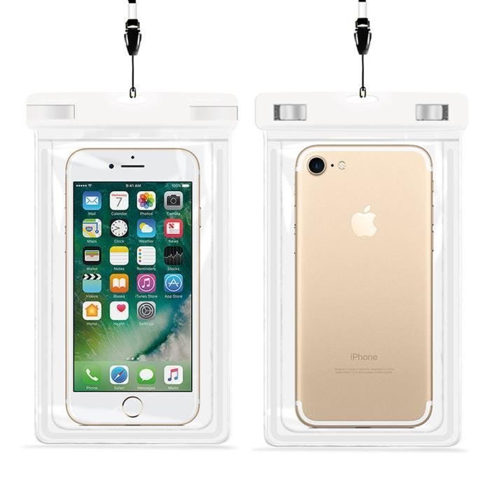Pochette Etanche Téléphone Sac Housse pour iPhone XS MAX, XR, XS, X, 8, 8 Plus,Ipod Touch 5, Touch 6 -blanc