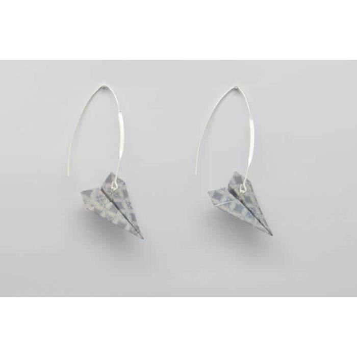 Boucles d'oreille papier Origami Avion Gris bleuté - The cocotte