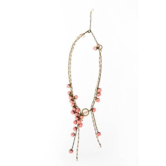 Collier de fleurs - Ana Popova - Constance - Organza rose - Métal bronze antique - Perles rose-cristal
