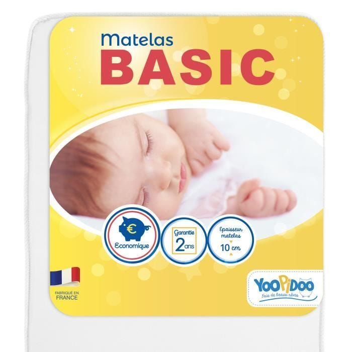 Yoopidoo - Matelas Bébé Basic - 60x120 cm - Confortable - Sans Traitement chimique - Oeko Tex® - Fabrication Française