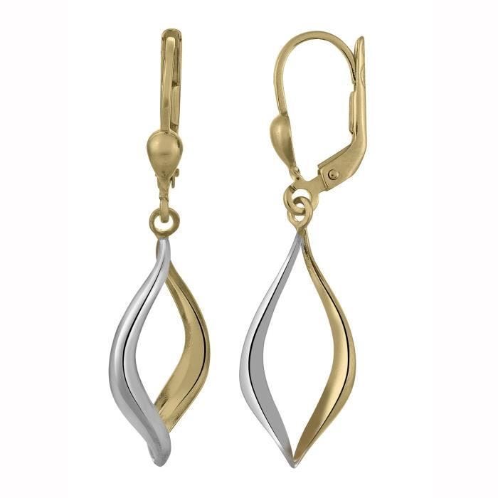 Boucles d'oreilles - BRILLAXIS - Bicolores en or 9 carats - Dormeuses - 3.9 cm - Blanc et Jaune