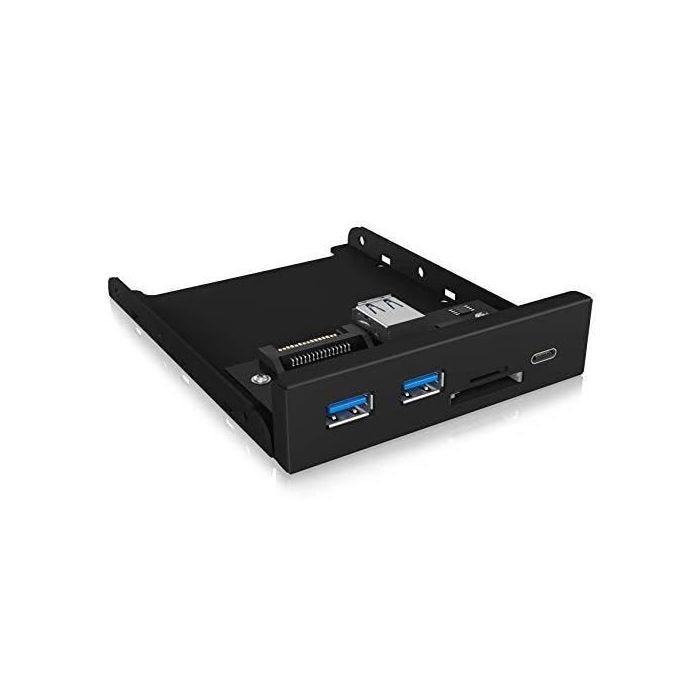 ICY BOX USB 3.0 en Face Avant, 1x USB-C, 2X USB-A, SD et Lecteur de Carte microSD, 3, 5 Pouces Interne, métal, Noir