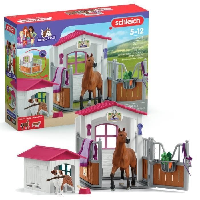 Box avec Jument Hanovrien et Berger Australien, Figurine cheval et accessoires, SCHLEICH 72218 Horse Club, dès 5 ans