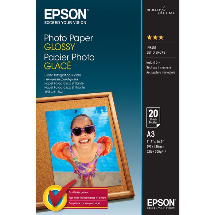 Papier d'impression Epson Papier Photo Glossy - A3 - 20 Feuilles - 200g/m²